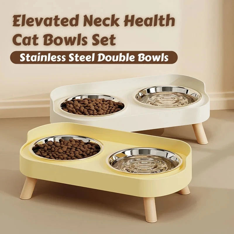 Dopamine Colorful Elevated Pet Feeder: Dual Stainless Steel Bowls with Neck Support - Fashion Food & Water Station for Pets
