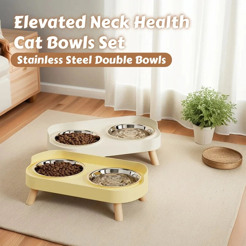 Dopamine Colorful Elevated Pet Feeder: Dual Stainless Steel Bowls with Neck Support - Fashion Food & Water Station for Pets